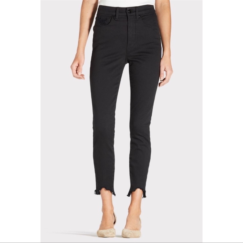 Good American Good Waist Crop Chewed Hem Skinny Jeans Black073 Size 6/28